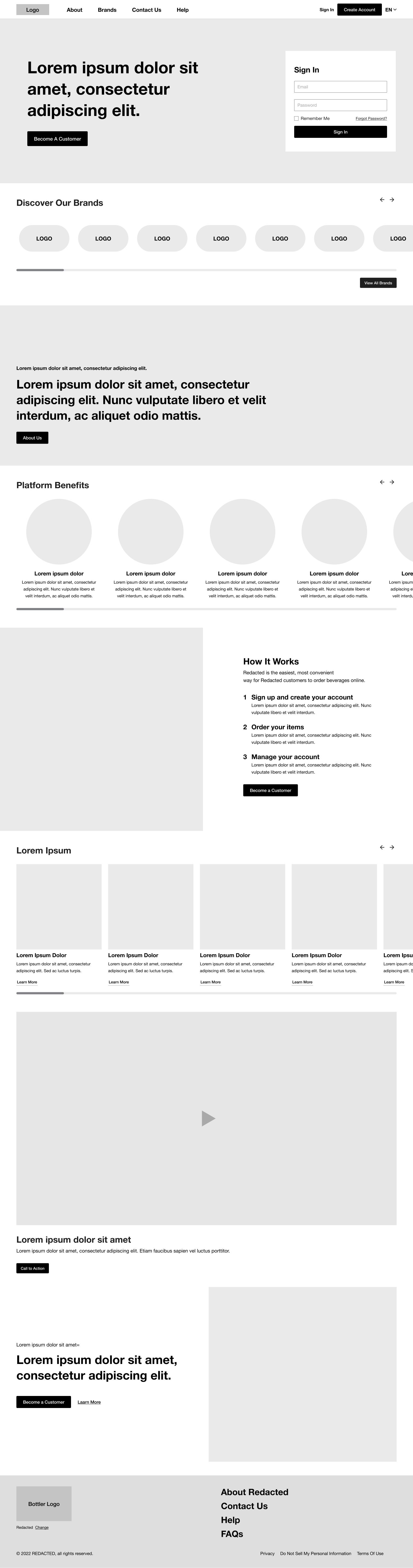 Wireframe of a guest homepage experience